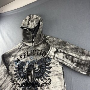 Affliction Hoodie Men's S Gray Y2K Skater Grunge Vintage Flag Eagle Seek Destroy